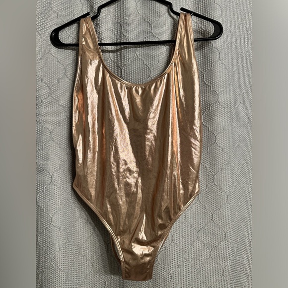 Shiny Metallic Rose Gold One Piece Swimsuit EXPRESS Size Med - Picture 1 of 8